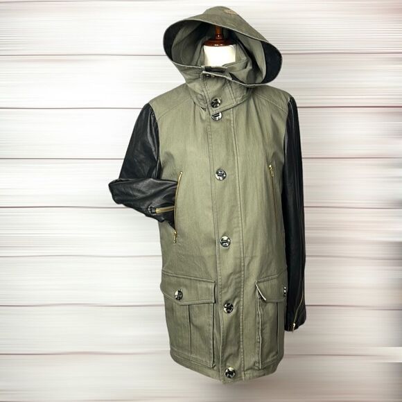 MACKAGE Montreal Zip Front Hooded Jacket with Leather Sleeves Removable Lining M - Picture 1 of 15